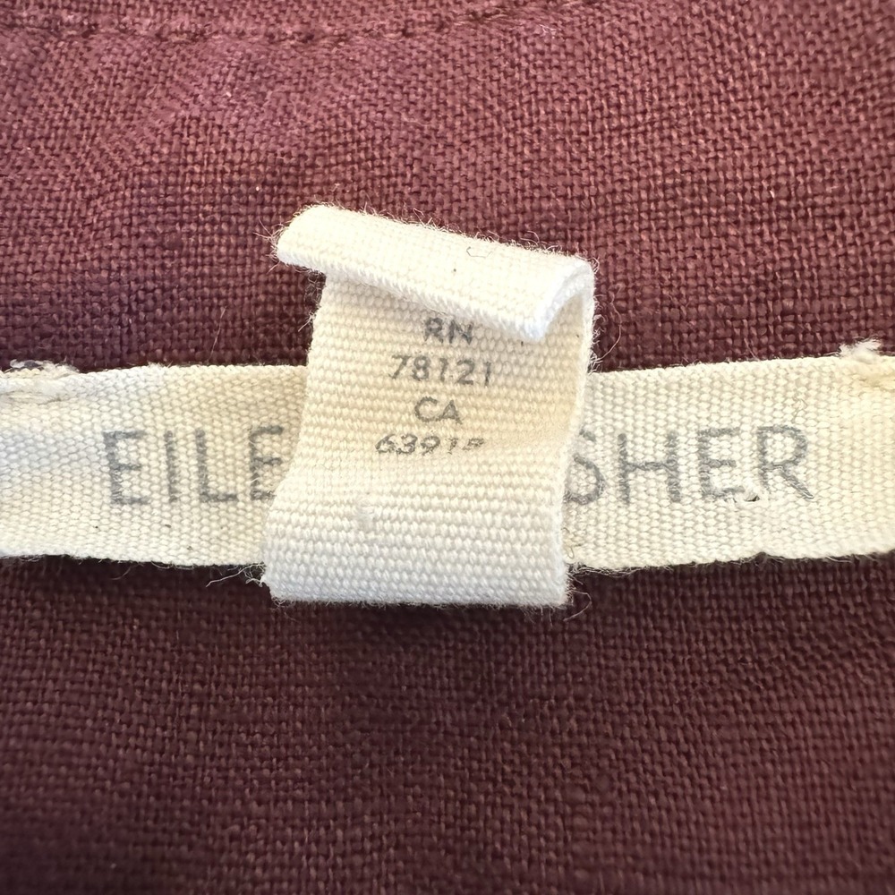 Eileen Fisher Delave Linen Button Down Shirt Small Burgundy Plum Short Sleeve - Picture 6 of 8